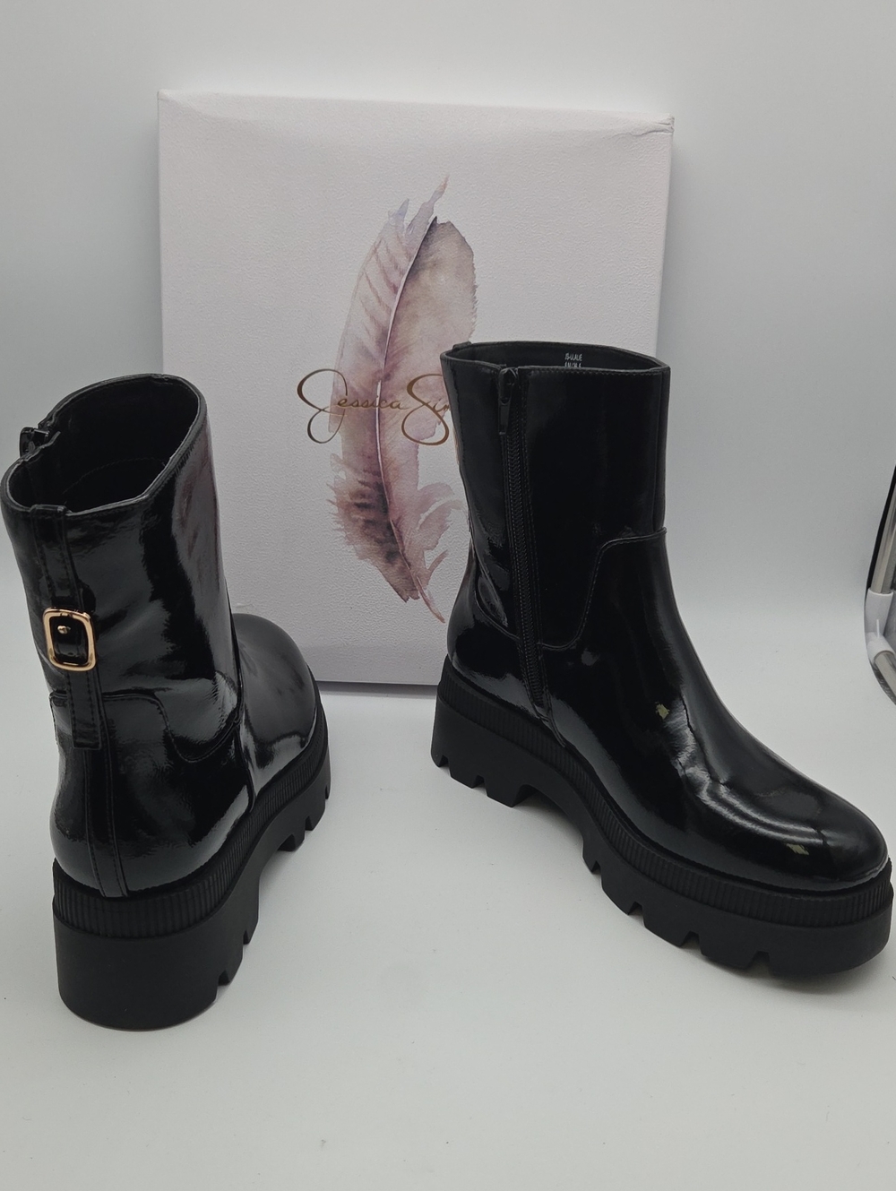 Jessica Simpson Black Patent Platform Booties with Buckle